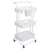 3 Tier Rolling Utility Cart Movable Storage Organizer with Mesh Baskets Lockable Wheels 360 Degree Rotatable Hanging Box Hooks Bedroom Bathroom Kitche