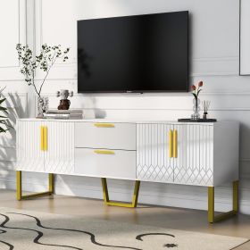 Modern TV Stand for TVs up to 75 Inches, Storage Cabinet with Drawers and Cabinets, Wood TV Console Table with Metal Legs and Handles for Living room (Color: White)