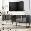 Modern TV Stand for TVs up to 75 Inches, Storage Cabinet with Drawers and Cabinets, Wood TV Console Table with Metal Legs and Handles for Living room