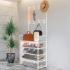 5-Tier Dustproof Entryway Hall Tree Coat Rack Shoe Rack With 8 Removable Hooks Freestanding Shoe Storage Shelf Hat Clothes Organizer For Front Door Be