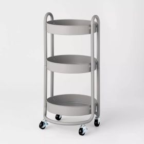 3 Tier Round Metal Utility Cart (Color: Gray)