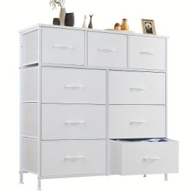 Dresser for Bedroom with 9 Fabric Drawers, Tall Chest Organizer Units for Clothing, Closet, Storage Tower with Cabinet, Metal Frame, Wooden Top (Color: White)