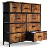 Dresser for Bedroom with 9 Fabric Drawers, Tall Chest Organizer Units for Clothing, Closet, Storage Tower with Cabinet, Metal Frame, Wooden Top