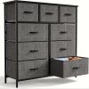 Dresser for Bedroom with 9 Fabric Drawers, Tall Chest Organizer Units for Clothing, Closet, Storage Tower with Cabinet, Metal Frame, Wooden Top