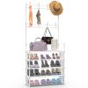 5-Tier Dustproof Entryway Hall Tree Coat Rack Shoe Rack With 8 Removable Hooks Freestanding Shoe Storage Shelf Hat Clothes Organizer For Front Door Be