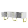 Modern TV Stand for TVs up to 75 Inches, Storage Cabinet with Drawers and Cabinets, Wood TV Console Table with Metal Legs and Handles for Living room