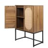 2 Door high cabinet, rattan, Built-in adjustable shelf, Easy Assembly, Free Standing Cabinet for Living Room Bedroom