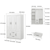 74" H Wardrobe Closet with 2 Doors Wood Armoire Wardrobe Closets Cabinet Wardrobe Cabinet White Storage Cabinet Bedroom Armoires with Hanging Rod 2 Dr