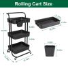 3 Tier Rolling Utility Cart Movable Storage Organizer with Mesh Baskets Lockable Wheels 360 Degree Rotatable Hanging Box Hooks Bedroom Bathroom Kitche