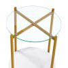 2-layer End Table with Tempered Glass and Marble Tabletop;  Round Coffee Table with  Metal Frame for Bedroom Living Room Office