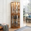 6 Shelf Corner Curio Display Cabinet with Lights, Mirrors and Adjustable Shelves, (E26 light bulb not included)