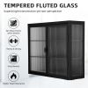 Retro Style Haze Double Glass Door Wall Cabinet with Detachable Shelves for Office, Dining Room, Living Room, Kitchen, and Bathroom