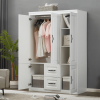 74" H Wardrobe Closet with 2 Doors Wood Armoire Wardrobe Closets Cabinet Wardrobe Cabinet White Storage Cabinet Bedroom Armoires with Hanging Rod 2 Dr