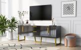 Modern TV Stand for TVs up to 75 Inches, Storage Cabinet with Drawers and Cabinets, Wood TV Console Table with Metal Legs and Handles for Living room