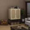 2 Door high cabinet, rattan, Built-in adjustable shelf, Easy Assembly, Free Standing Cabinet for Living Room Bedroom