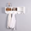 Entryway Wall Mounted Coat Rack with 4 Dual Hooks Living Room Wooden Storage Shelf